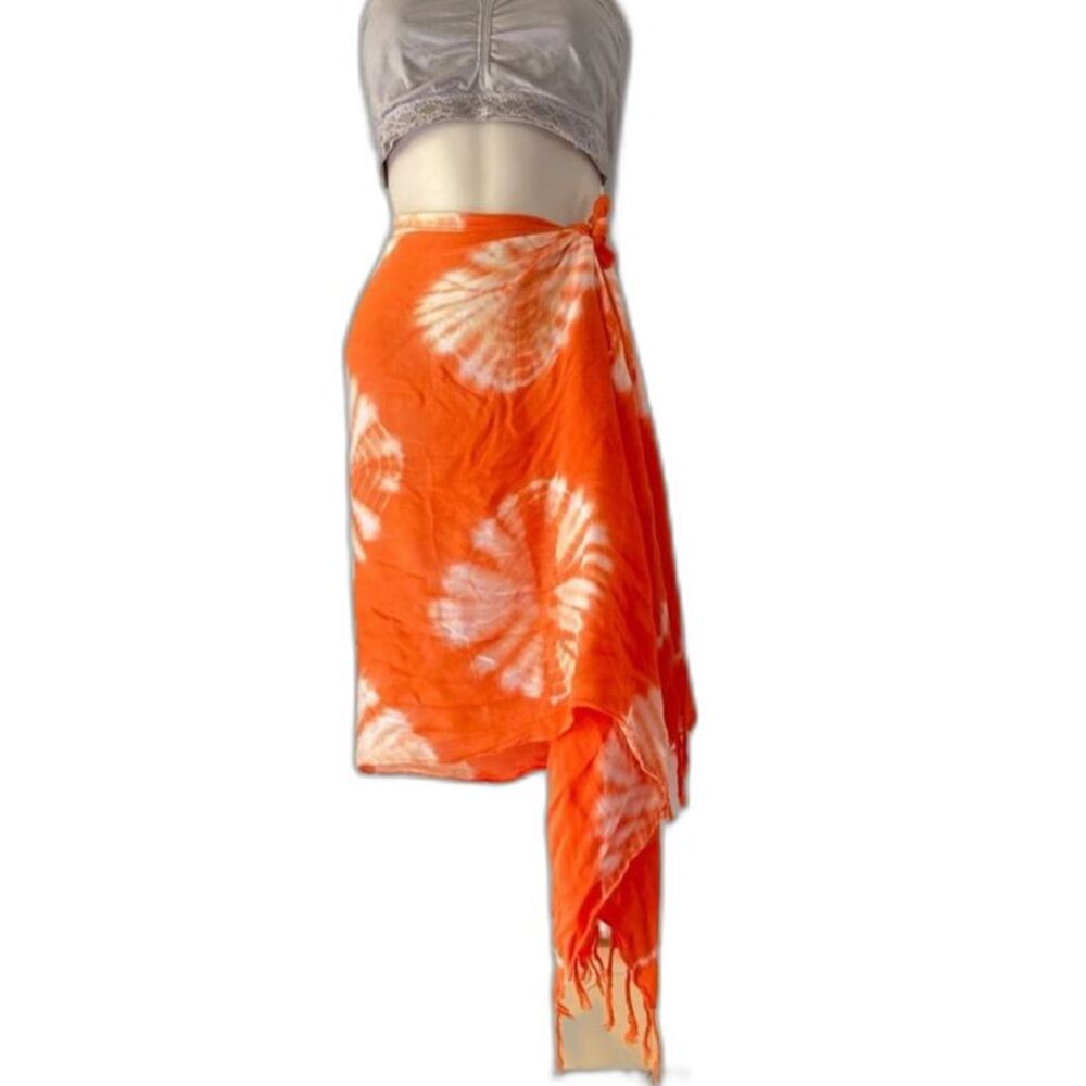 SUNBURST Tie Dye Sarong Wrap Cover Up Knotted Fringe Womens  24 x 62  inches